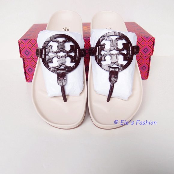 ❤️ NIB Tory Burch Miller Cloud Leather Sandal Cream PLUM US 7 7.5 8.5 9 9.5 AUTH - Picture 6 of 16
